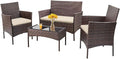 FDW Rattan Furniture Brown Wicker Chair Patio Bristo Set by FDW