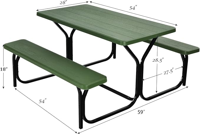 Giantex Picnic Table Bench Set Outdoor Camping All Weather Metal Base Yard Pool - Image 8
