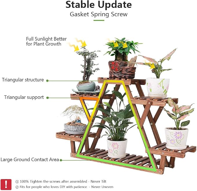 Wood Plant Stand Indoor, 6 Tiered Plant Shelf - Image 3