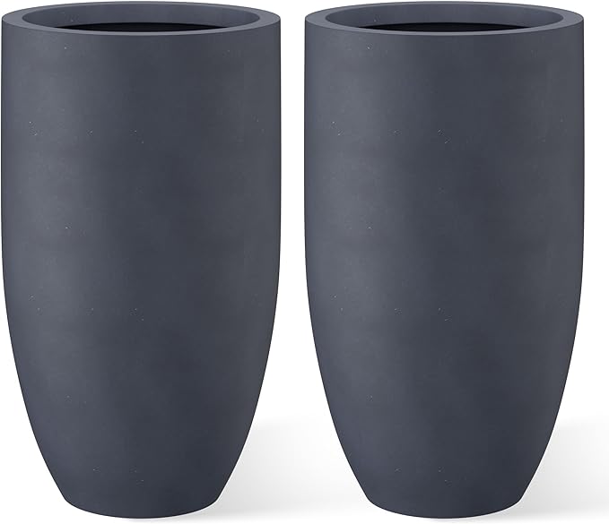 Kante 24 Inch Tall Round Concrete Planter, 2 Pack Large Indoor Outdoor Plant by Kante