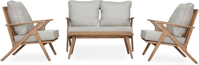 4 Pieces Acacia Wood Patio Furniture Set, Outdoor Seating Sofa Set - Image 4
