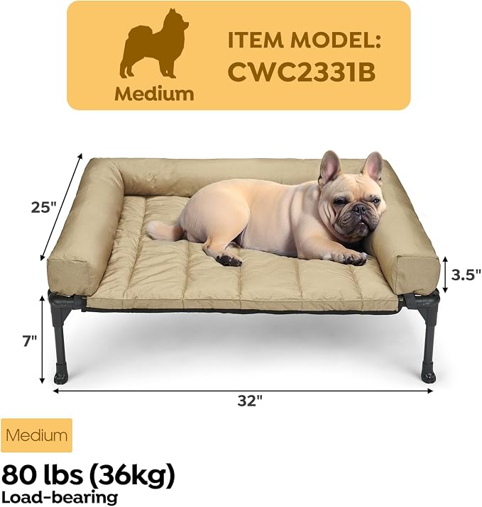 Veehoo Cooling Elevated Dog Bed Add Removable Waterproof Bolster Cushion Mat - Image 2