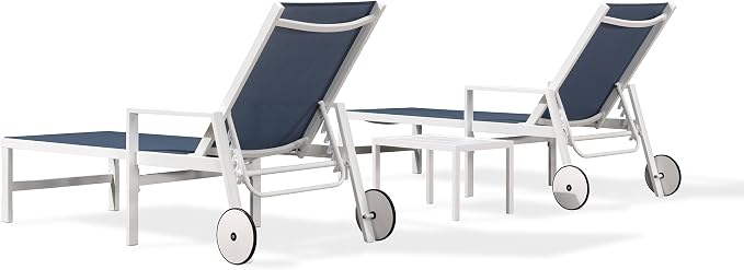 PURPLE LEAF Lounge Chair Outdoor Set 2 Pieces White Aluminum Chaise Lounge - Image 9