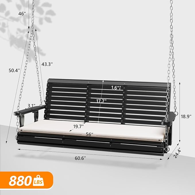 VINGLI Heavy Duty 880 LBS Patio Wooden Porch Swing Outdoor - Image 5