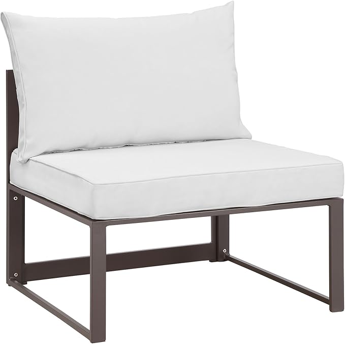 Modway Fortuna Aluminum Outdoor Patio Armless Chair in Brown White by Modway