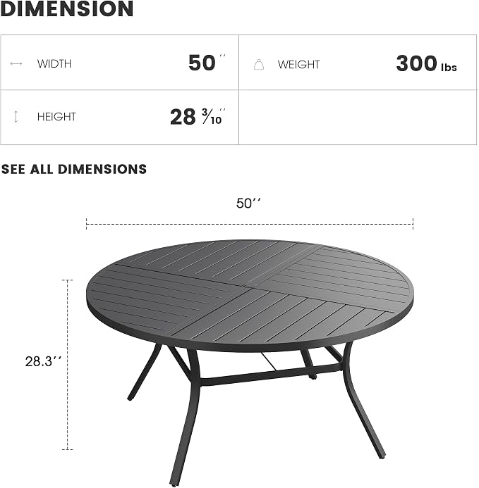 Patio Dining Table for 6, Round Metal Outdoor Table - Image 2