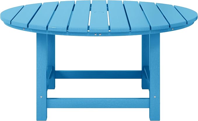 WestinTrends Malibu Low Outdoor HDPE Round Patio Coffee Table, Pacific Blue - Image 3