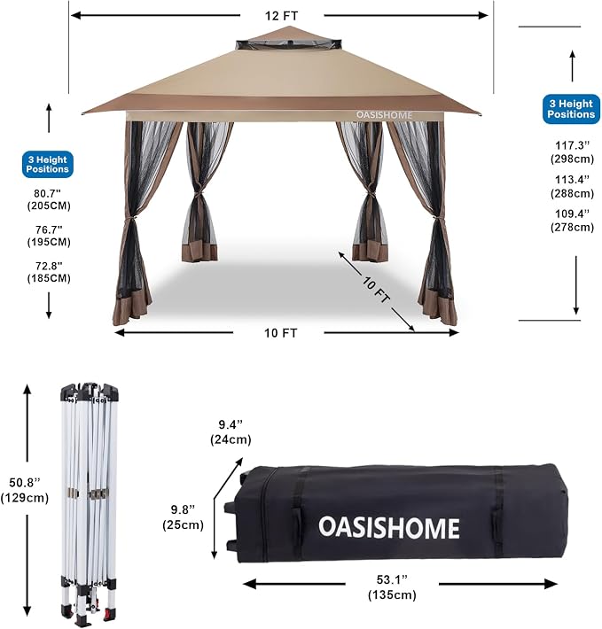 OASISHOME Pop-up Gazebo Portable Instant Canopy Tent 12x12, One-Push Locking - Image 3