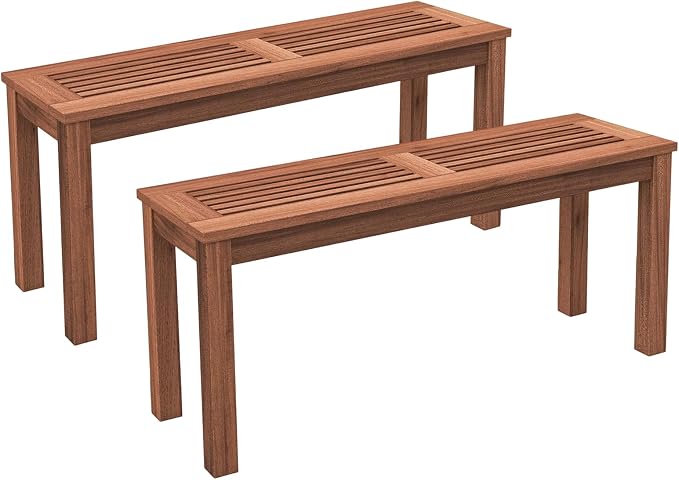 ERGOMASTER Wooden Backless Outdoor Bench, 2-Person Indoor Outdoor Patio Dining by ERGOMASTER