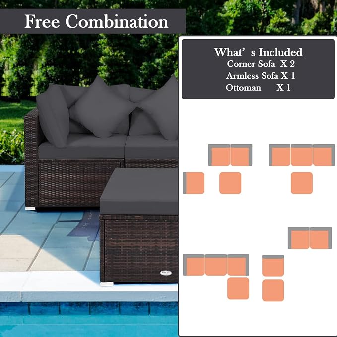 Tangkula 4 Pieces Patio Rattan Sofa Set, Outdoor Wicker Sectional Furniture Set - Image 9