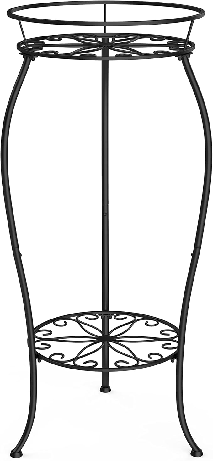 FaithLand Plant Stand, Metal Planter Holder Indoor Outdoor, 2 Tier Round Potted by FaithLand