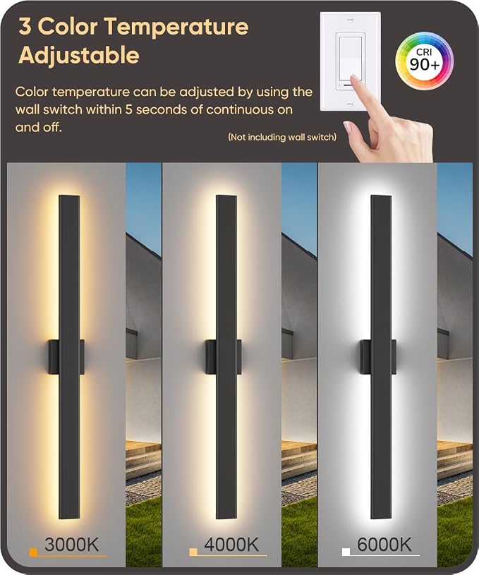 Aipsun Black Outdoor Wall Sconce 3000K 4000K 6000K, 47.2in Modern Exterior - Image 4