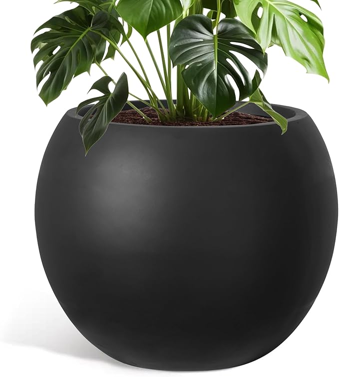 Large Round Planter with Drainage Hole, 13.7''H × 17.7''D Sphere Planter Indoor by RedefineModernLiving