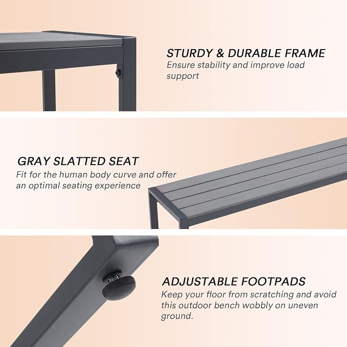 VICLLAX Garden Bench, 2 Pieces Outdoor Patio Wooden Bench - Image 4
