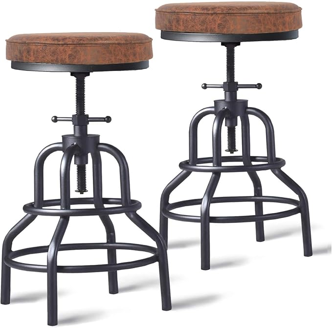 LOKKHAN Industrial Bar Stools-Swivel Leather Metal Bar Stool-20-27 Inch Tall by LOKKHAN