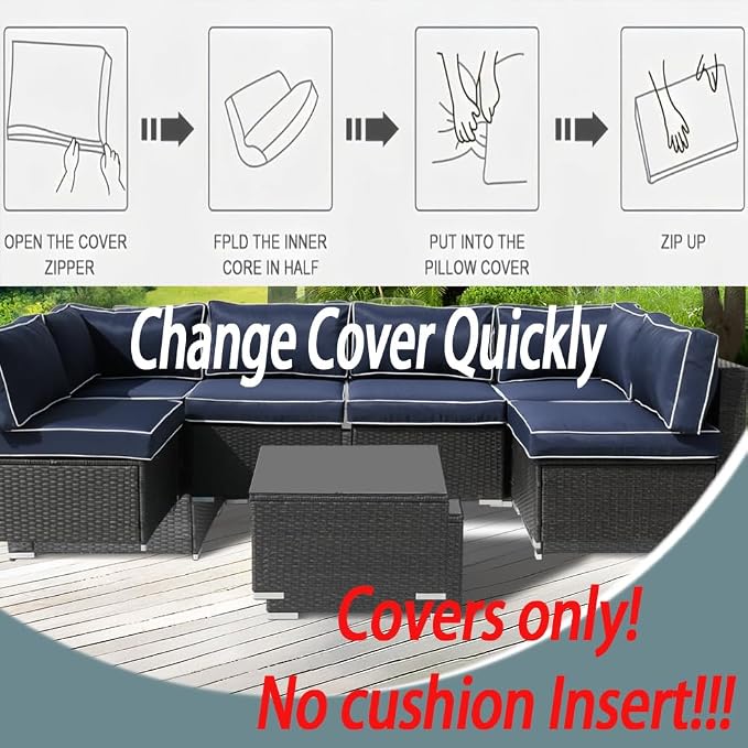14Pcs Outdoor Cushion Covers Replacement Washable w/Zipper - Image 7