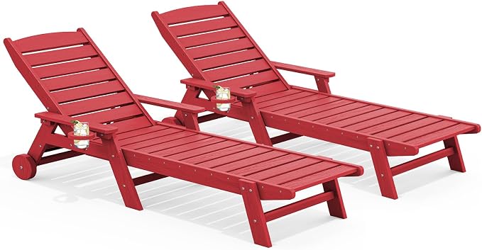 SERWALL Patio Chaise Lounge Chair Set of 2, Poly Lounge Chair by SERWALL
