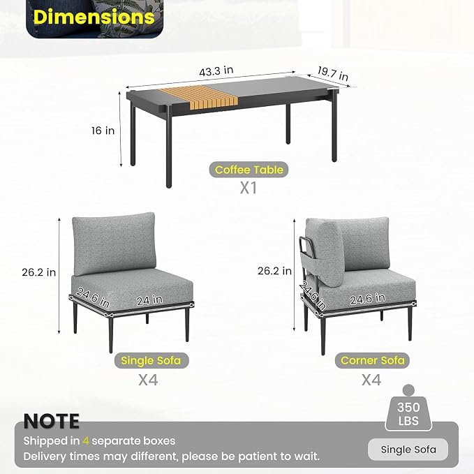 Sundale Outdoor 9 Pieces Patio Furniture Set, U-Shaped Outdoor Sectional Sofa - Image 2
