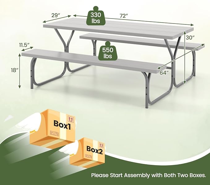 Giantex 6FT Picnic Table Bench Set Outdoor Camping All Weather Metal Base - Image 3