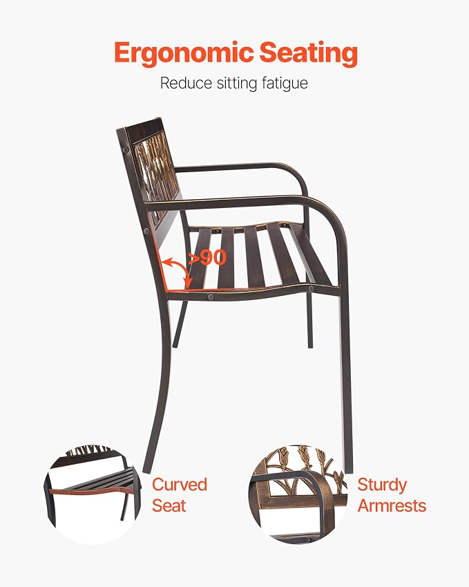 VEVOR Outdoor Bench, 50 inch, Carbon Steel Metal Frame - Image 6