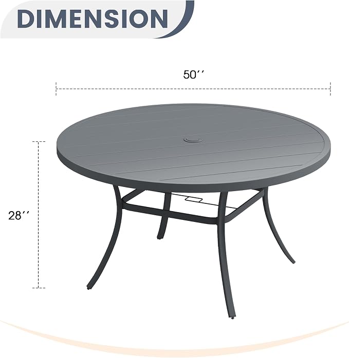 Patio Dining Table for 6-8, Round Metal Outdoor Table - Image 3