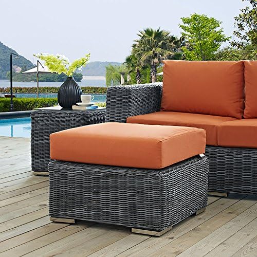 Modway Summon Wicker Rattan Outdoor Patio Sunbrella Square Ottoman in Canvas - Image 2