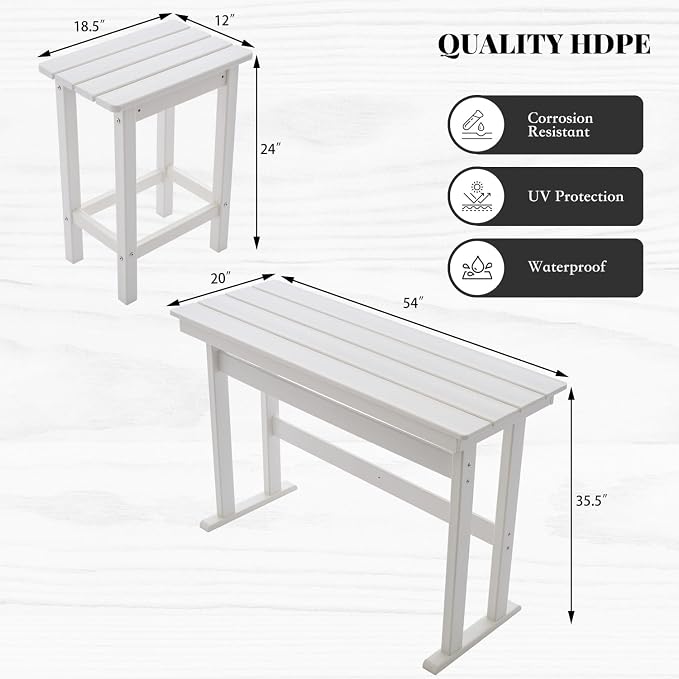 3 Pcs HDPE Outdoor Bar Set of 2 Includes Bar Height Table and Chairs, Patio Bar - Image 2