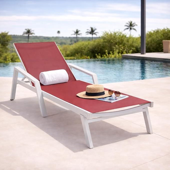 LeisureMod Marlin Patio Chaise Lounge Chair, Adjustable Outdoor White Aluminum - Image 6