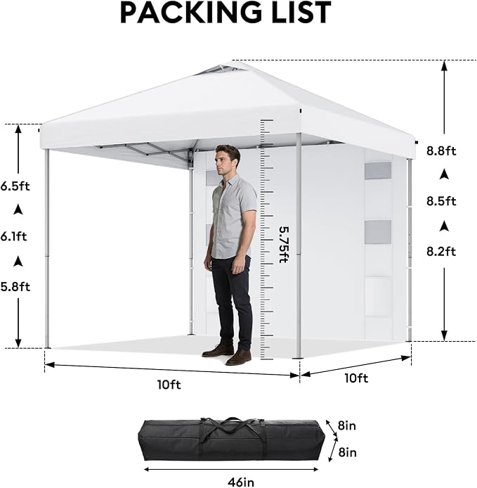 10x10 Pop Up Canopy with Sidewalls, Instant Heavy Duty Canopy Tent - Image 4