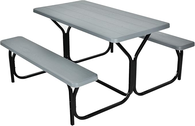 Giantex Picnic Table Bench Set Outdoor Camping All Weather Metal Base Wood-Like by Giantex