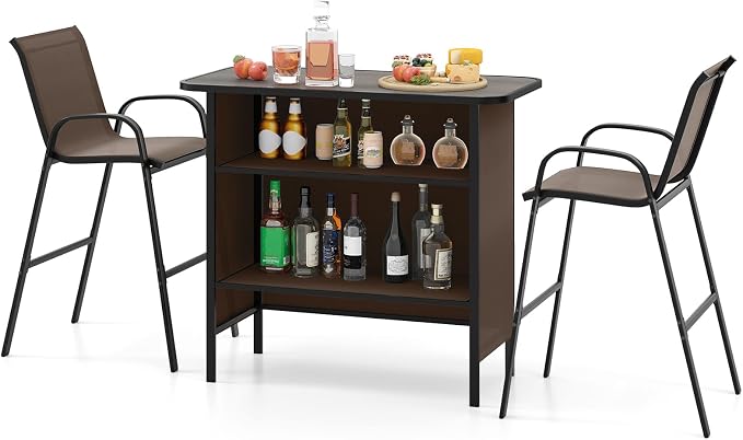 Tangkula 3 Piece Outdoor Bar Set, Patio Bar Height Table & Armchairs by TANGKULA
