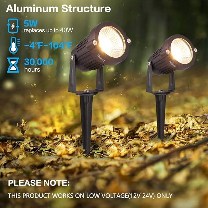 ZUCKEO Low Voltage Landscape Lights 5W LED Landscape Lighting 12V 24V Outdoor - Image 2