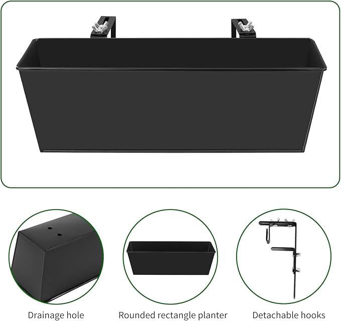 Railing Planter for Outdoor Plants 16 Inch Metal Rectangular Window Boxes - Image 5
