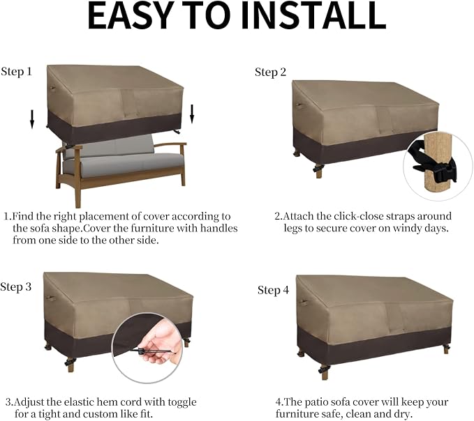 Easy-Going Camel/Dark Brown Waterproof Heavy Duty 3-Seater Patio Sofa Cover - Image 7