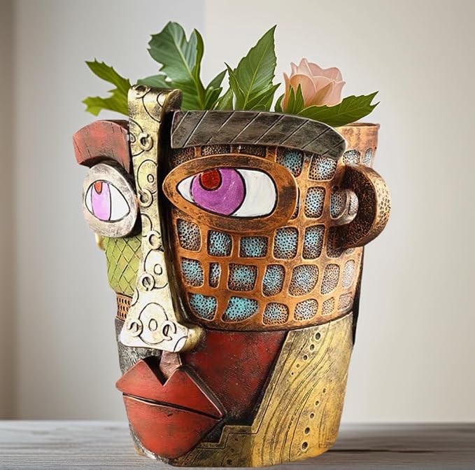 Picasso Abstract Face Flower Pot, Unique Resin Crafted Planter - Image 6