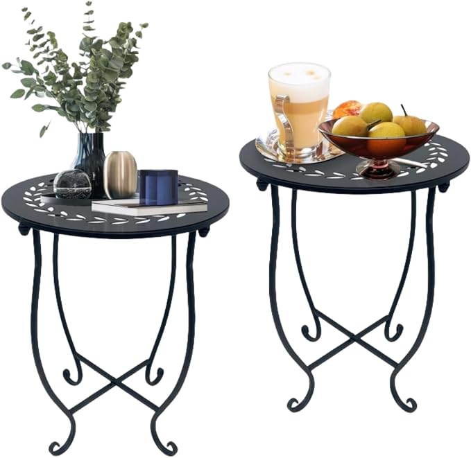 Metal Round Side Table, 2 Pack 14 Inch Bedside Table by Aonagi