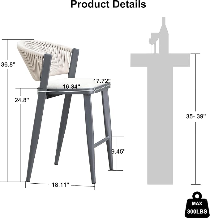 PURPLE LEAF Counter Height Bar Stool Set of 2 Patio Bar Stools Bar Height - Image 3