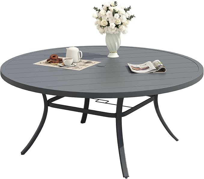 Patio Dining Table for 6-8, Round Metal Outdoor Table by VOXBIN