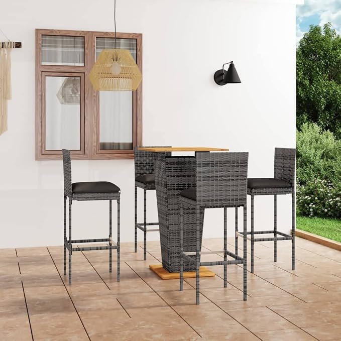 vidaXL Patio Bar Set with Cushions 5 Piece Garden Outdoor Balcony Backyard - Image 2
