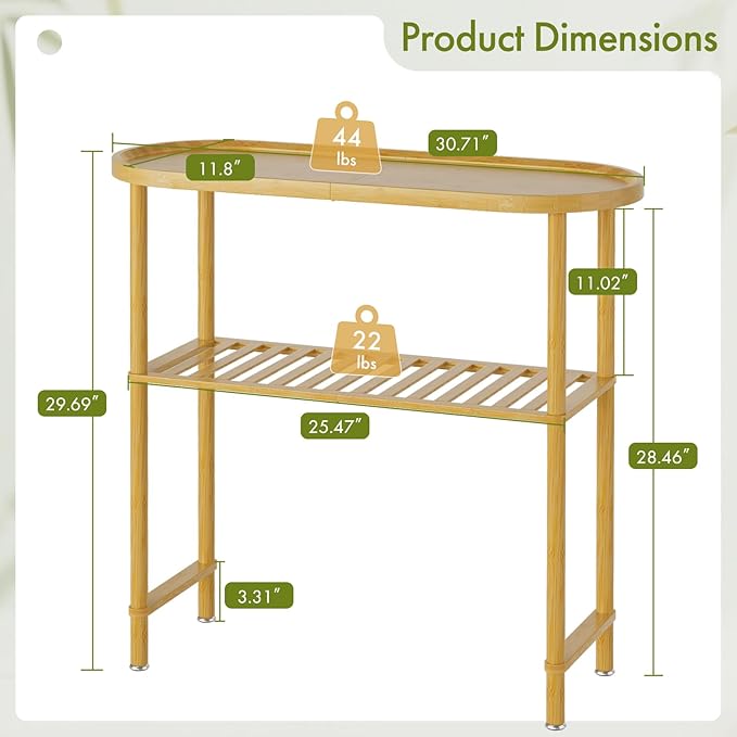 Small Entryway Table Bamboo 30.7", Narrow Hallway Table Oval Top 2-tier - Image 2