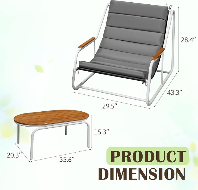 Devoko 3-Piece Patio Furniture Set 2 All-Weather Teslin Chaise Lounge Chairs - Image 3