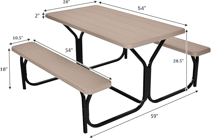 Giantex Picnic Table Bench Set Outdoor Camping All Weather Metal Base Wood-Like - Image 3