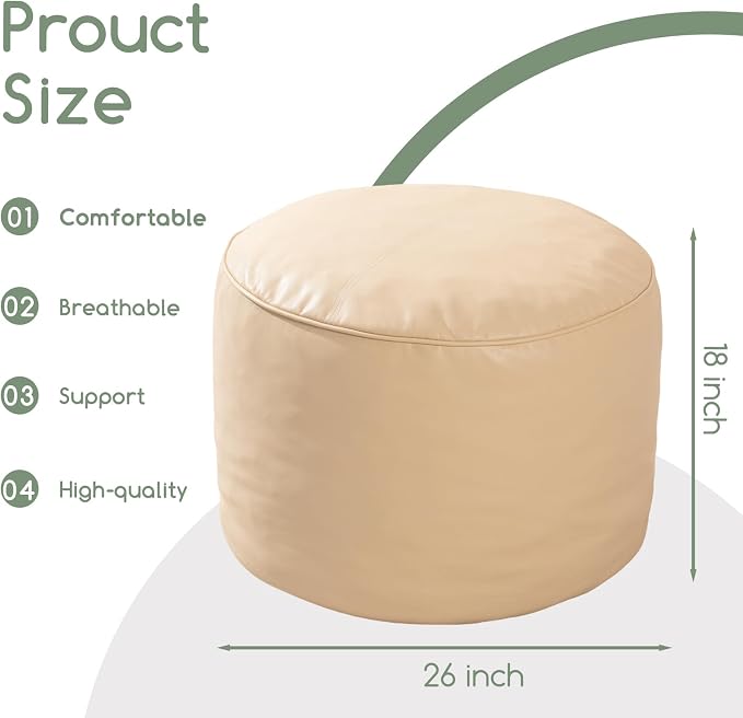 HIGOGOGO Round Stuffed Pouf Ottoman, Pu Leather Poufs - Image 2