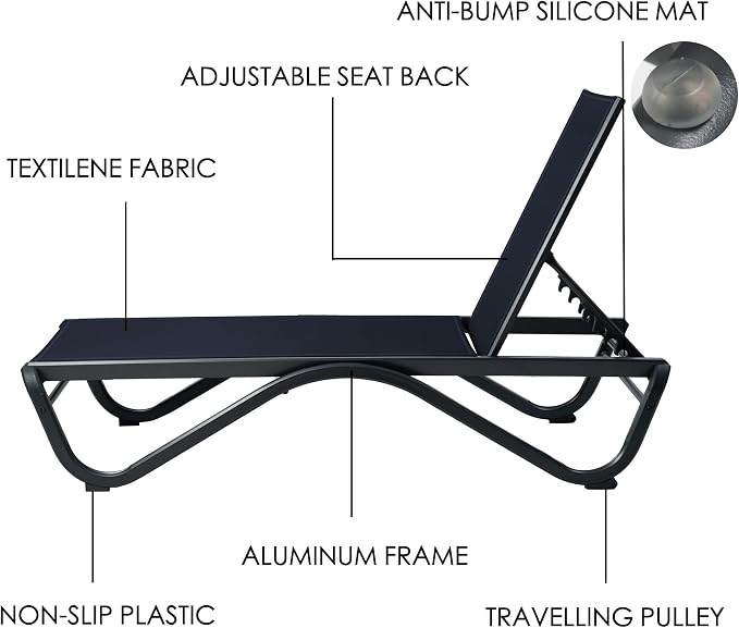Kozyard Outdoor Chaise Lounge Chair, Full Aluminum Frame, Adjustable Reclining - Image 6