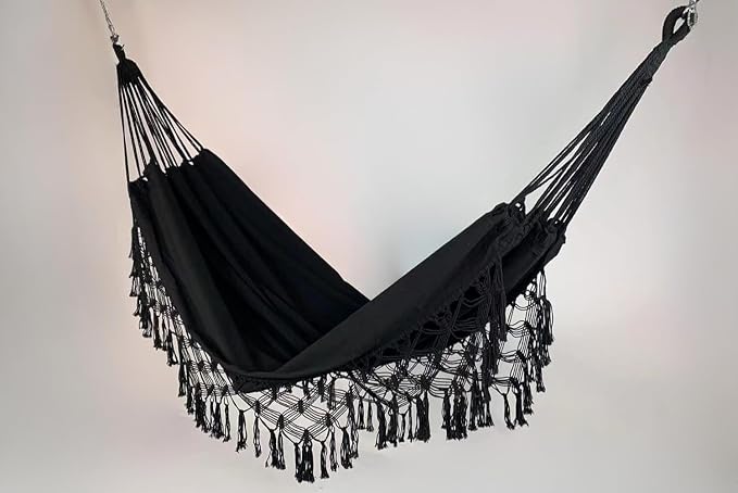 Double Boho Macrame Hammock Cotton Canvas Portable Replacement Hammock 440lbs - Image 6