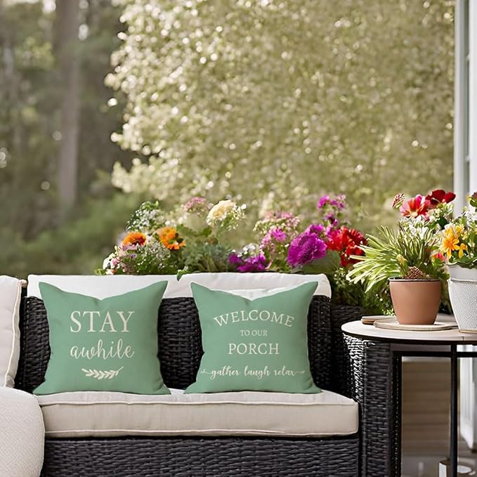 PANDICORN Welcome to Our Porch Stay Awhile Green Farmhouse Decorative Throw - Image 7