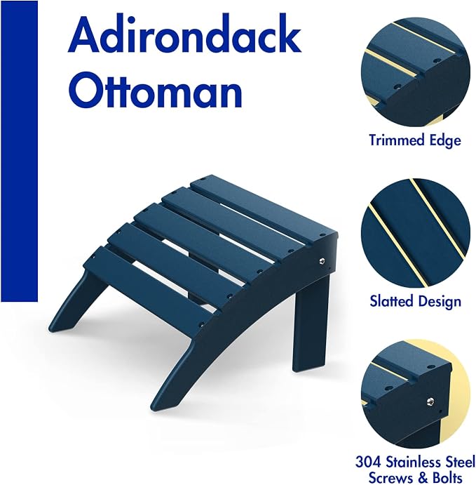 BRIOPAWS Adirondack Ottomans | Folding | Set of 2 | HDPE Plastic | Blue Outdoor - Image 4