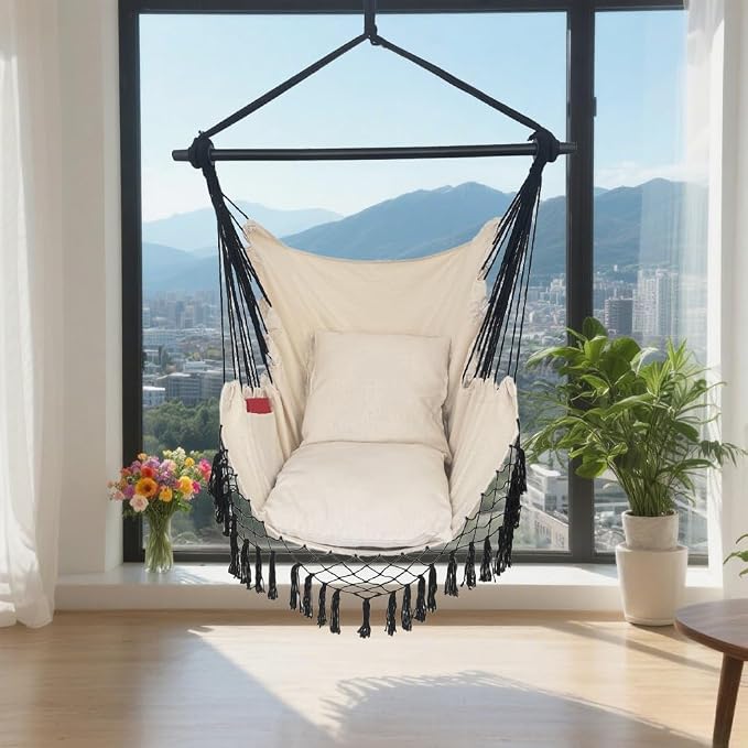 Hammock Chair Hanging Rope Swing Chair, Max 450 Lbs, Large Hanging Chair - Image 7