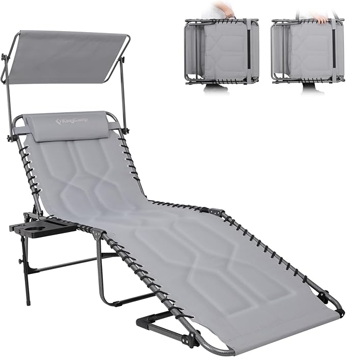 KingCamp Oversized Tanning Chair, Extra-Wide Padded Folding Chase Lounge Chairs by KingCamp