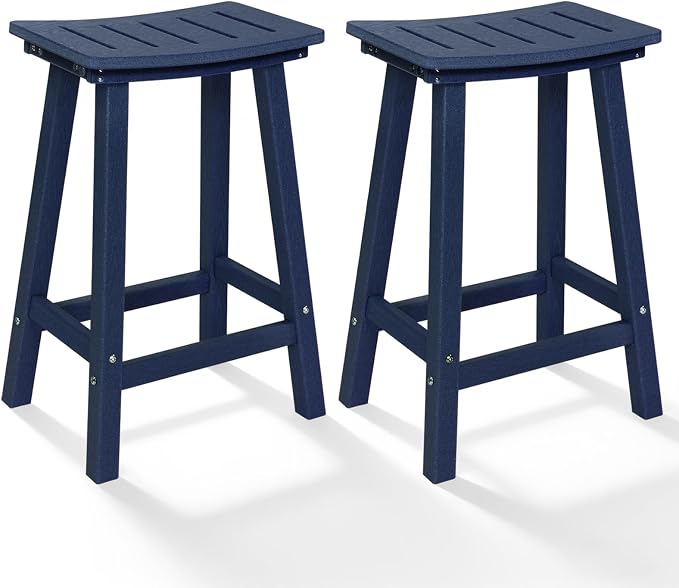 Outdoor Bar Stools Set of 2, 24 Inch All-Weather HDPE Counter Height Chairs by KULAMOONLIFEHOUSE